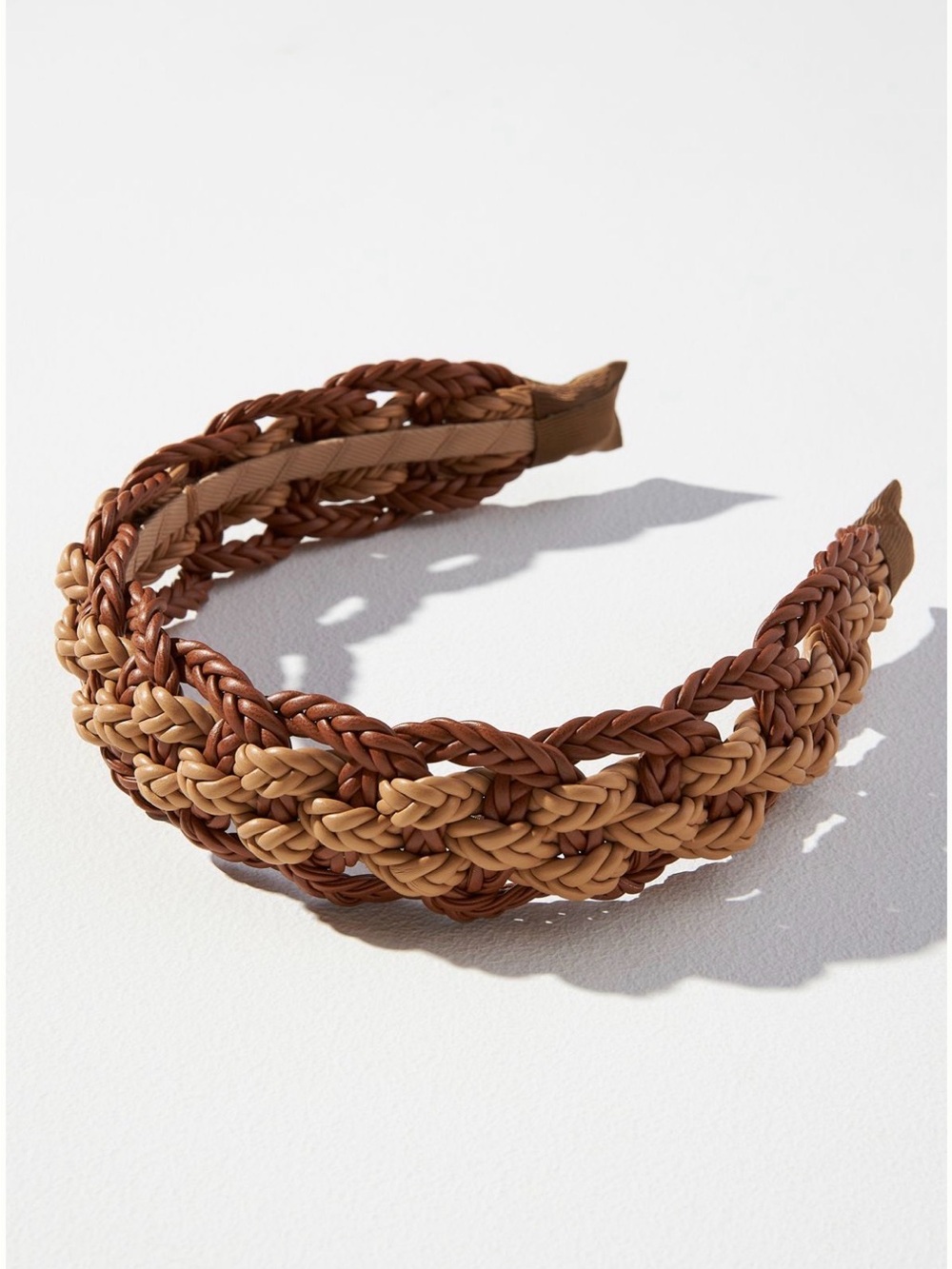 Anthropologie Vegan Leather Braided Two-Tone Brown Headband
